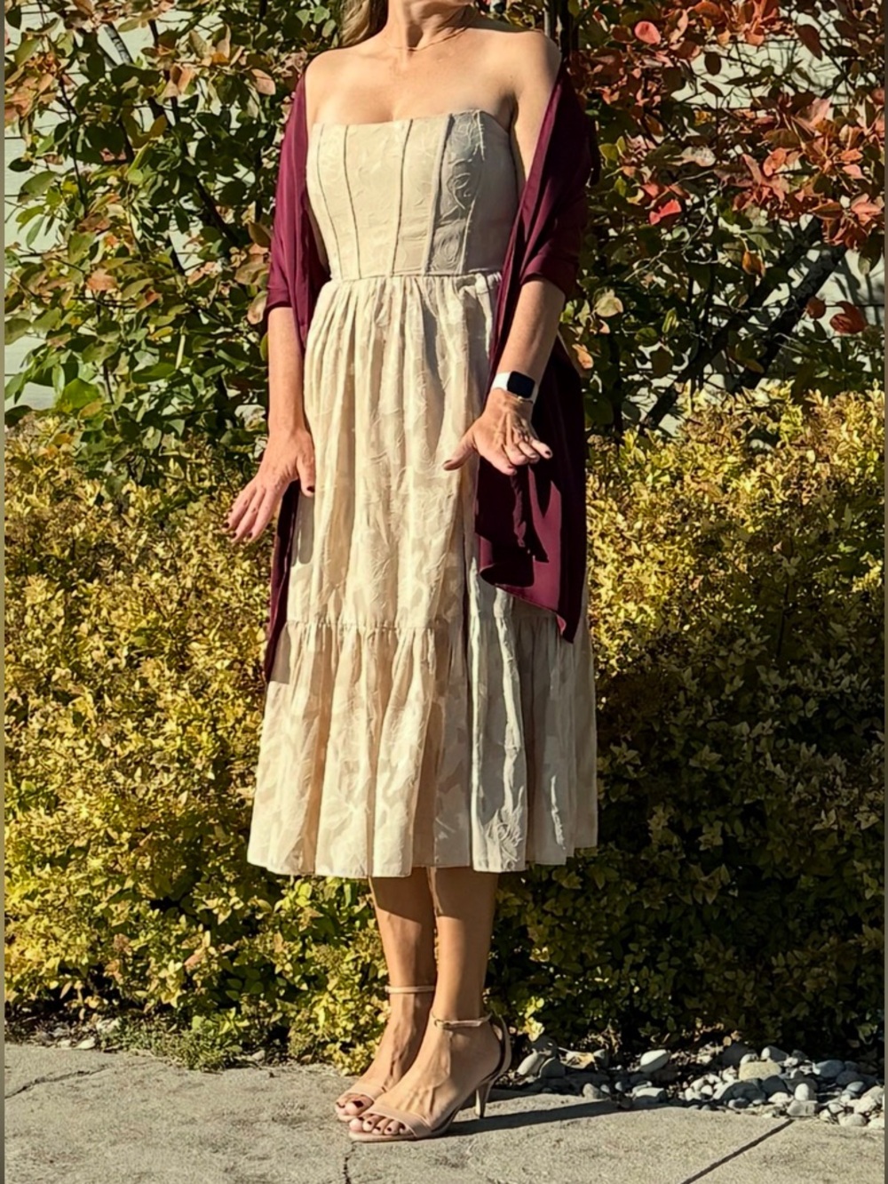 Azazie Floria Beige Strapless Dress with Corset Detailing - Picture 4 of 8